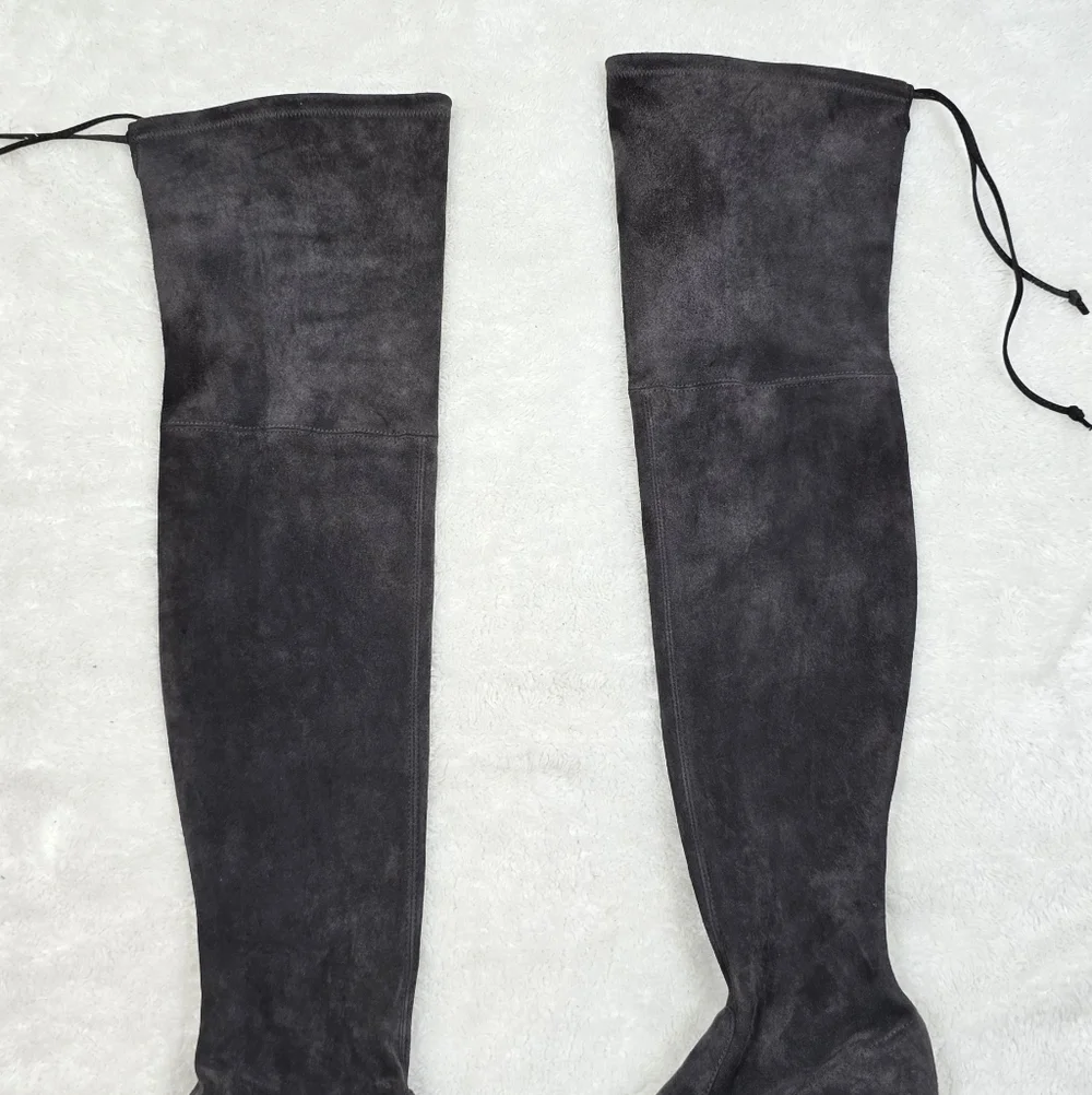 Stuart Weitzman Highland Gray Suede Over-The-Knee OTK Block Heel Boots 8.5